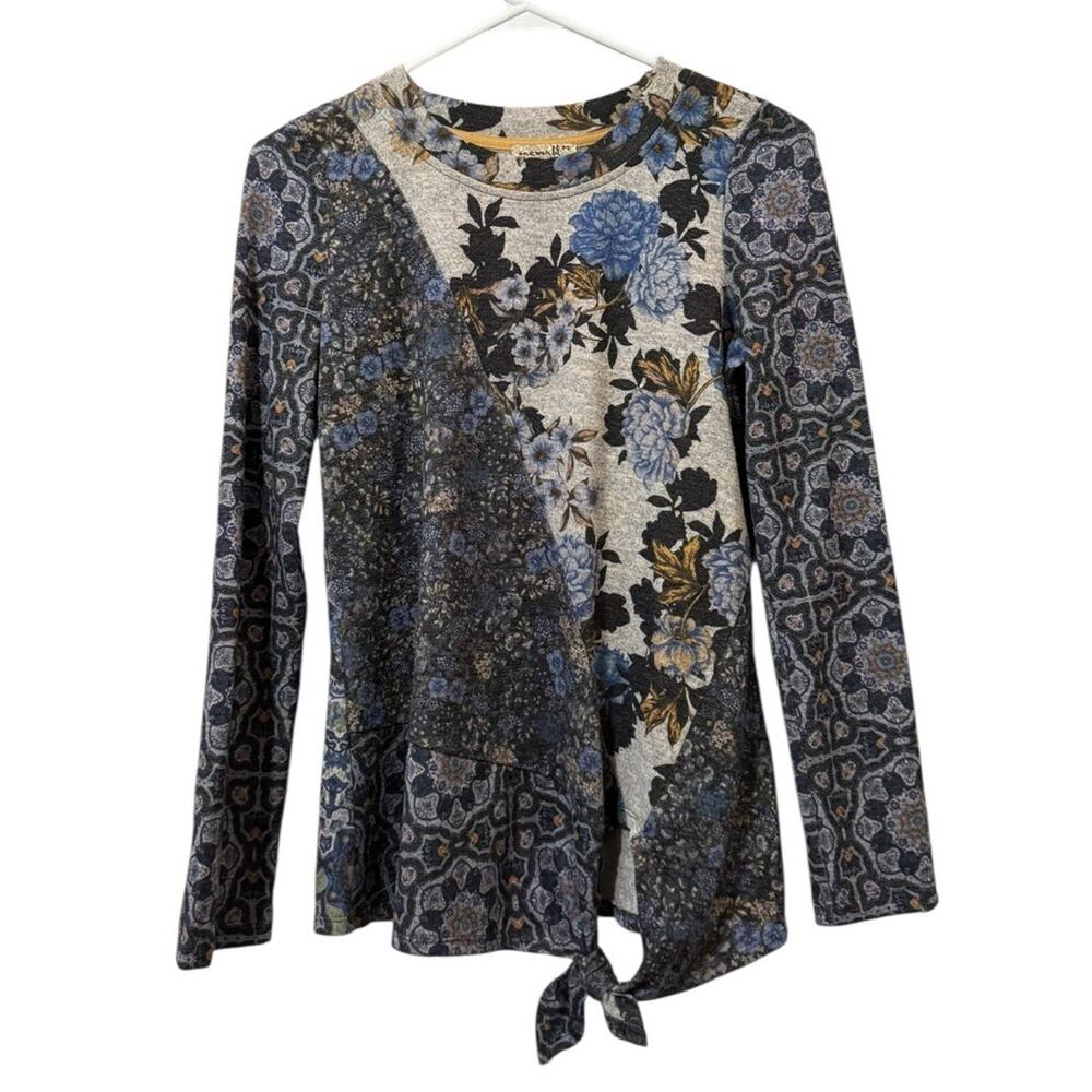One World Live & Let Live Women Size Petite Small Floral Sweater Lightweight Tie